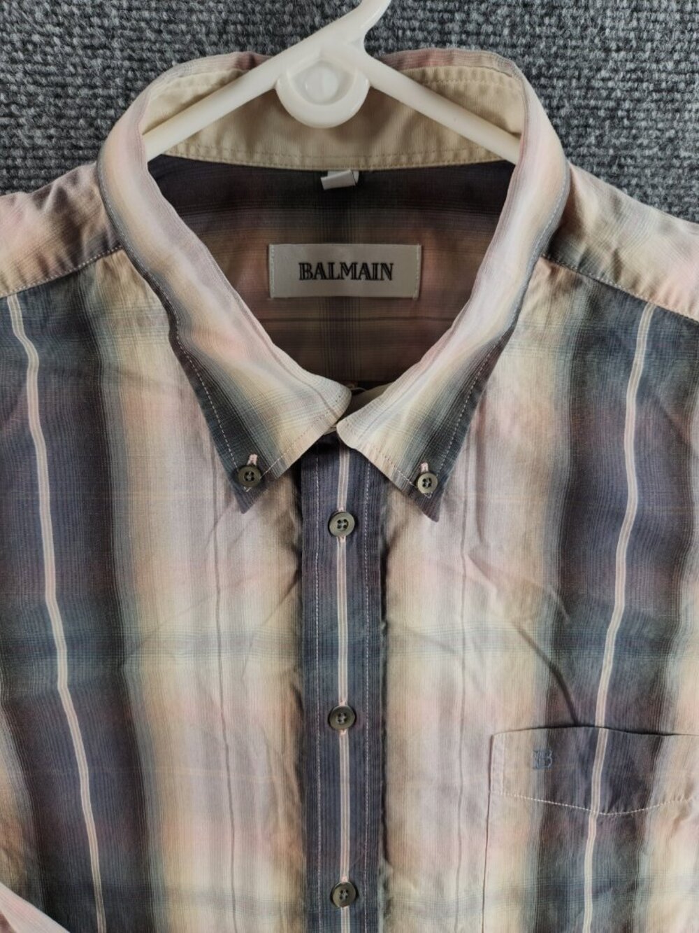 Balmain Long Sleeve Button Up Shirt Men Designer Plid Size 6 Colorful Cotton